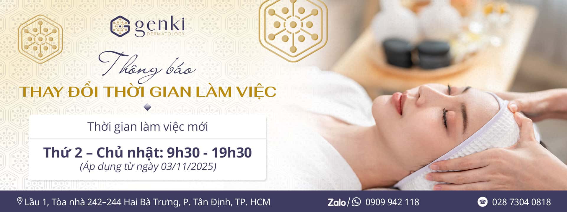 THÔNG BÁO THAY ĐỔI THỜI GIAN LÀM VIỆC – GENKI DERMA